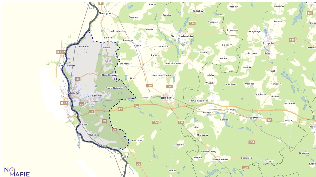 Mapa obszarów ochrony przyrody Słubic