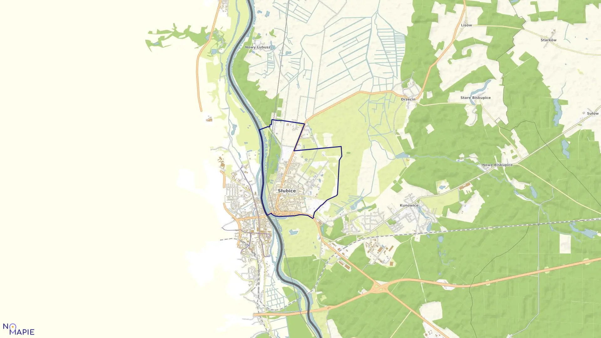 Mapa obrębu 1 m.Słubice w gminie Słubice