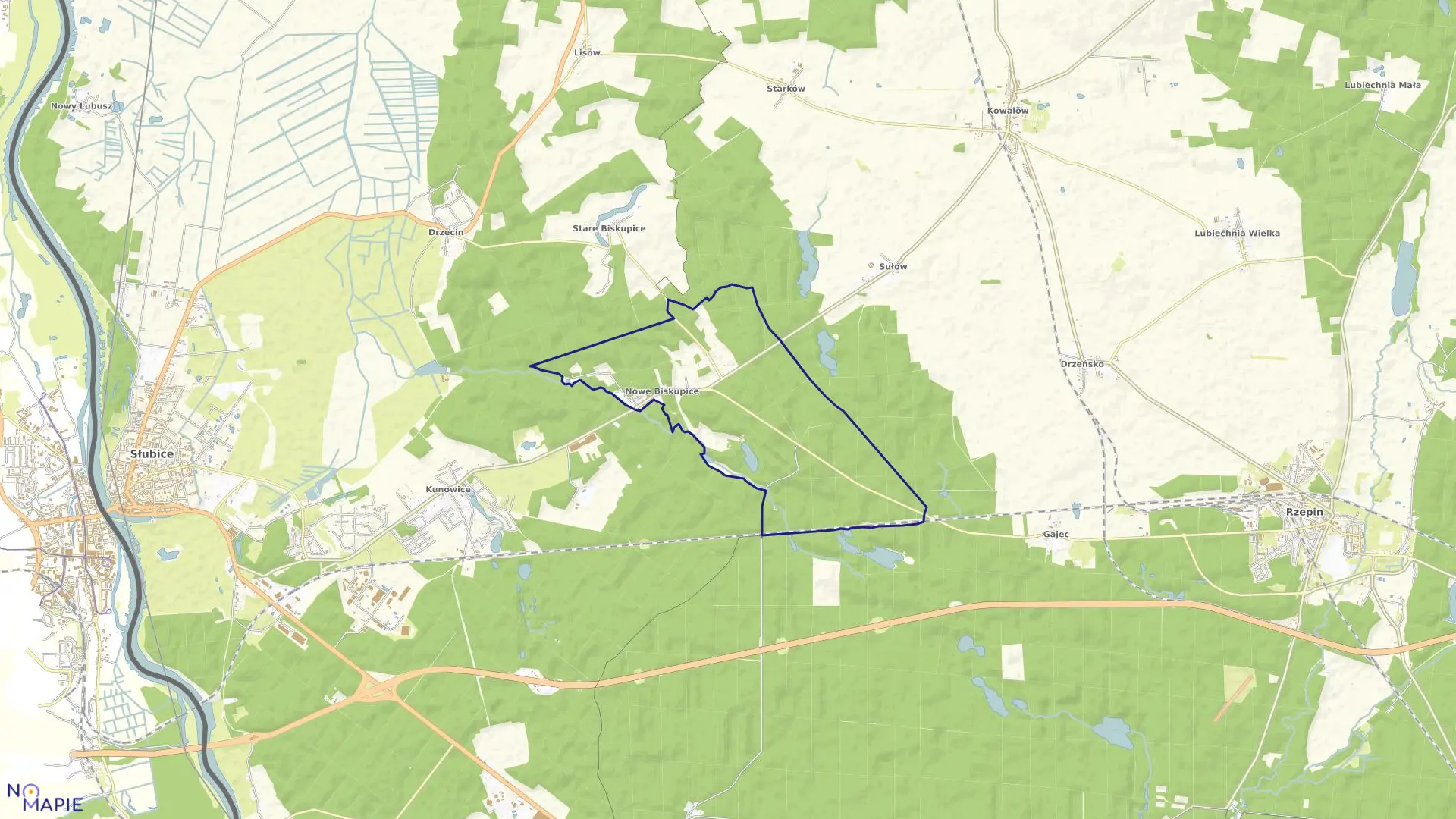 Mapa obrębu Nowe Biskupice w gminie Słubice