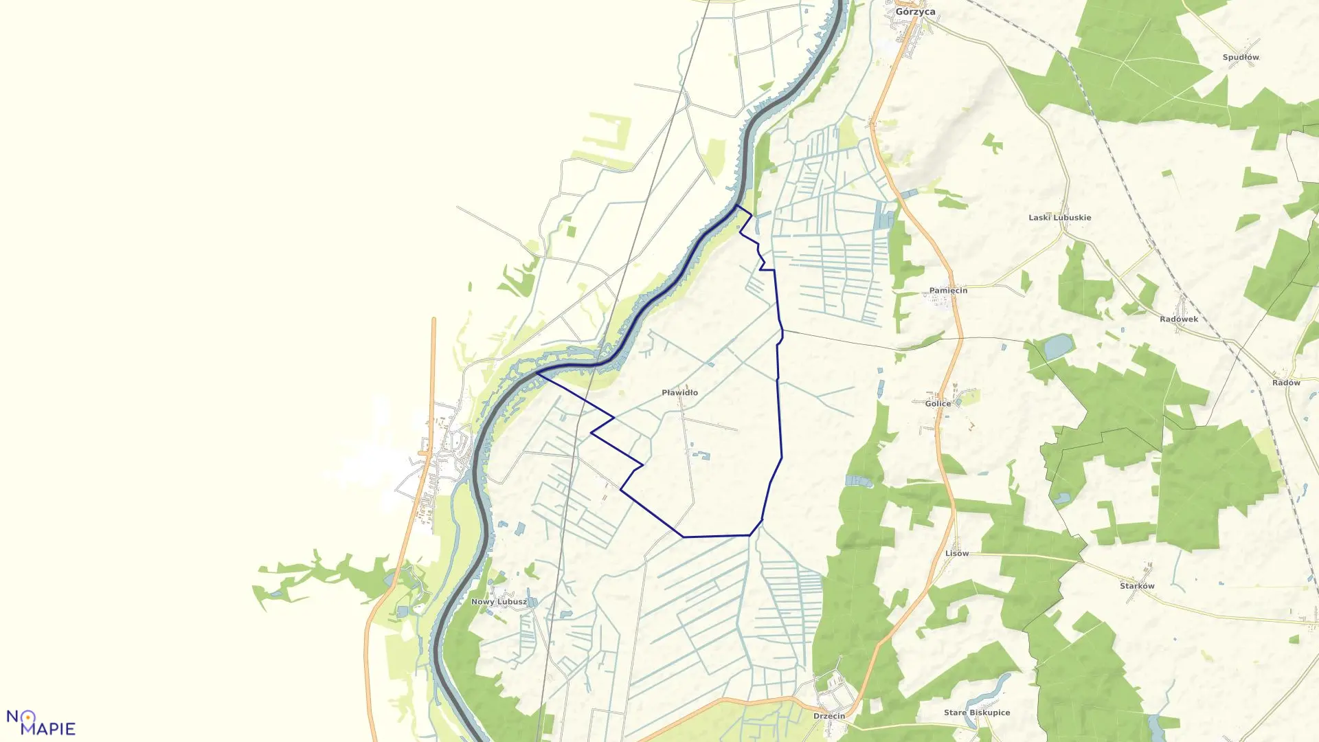 Mapa obrębu Pławidło w gminie Słubice